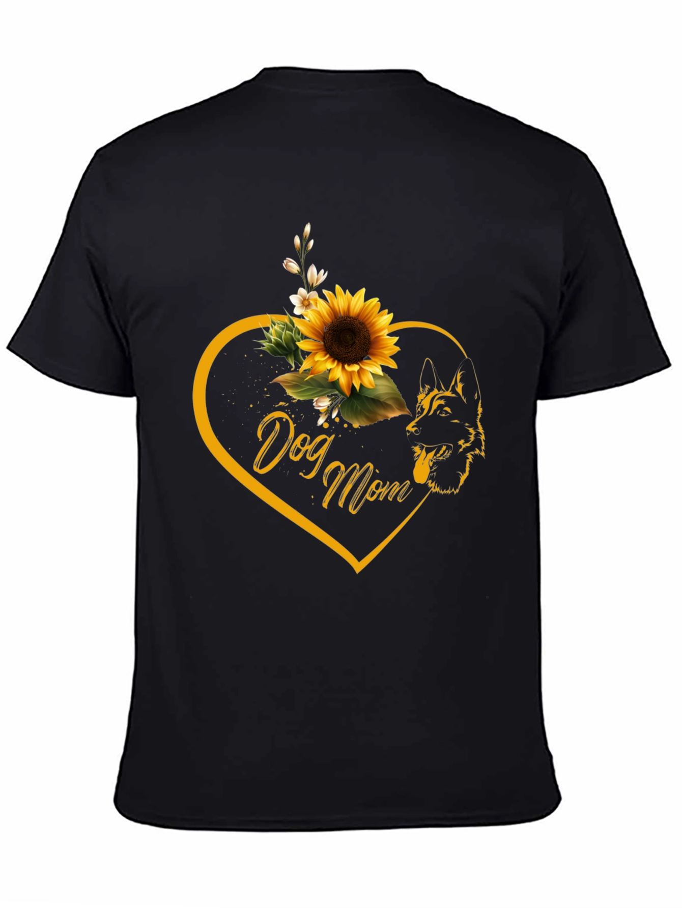Dog Mom Sunflower Heart Black T-Shirt