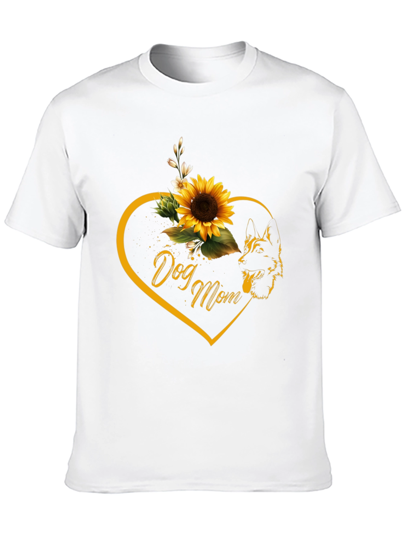 Dog Mom Sunflower Heart Black T-Shirt