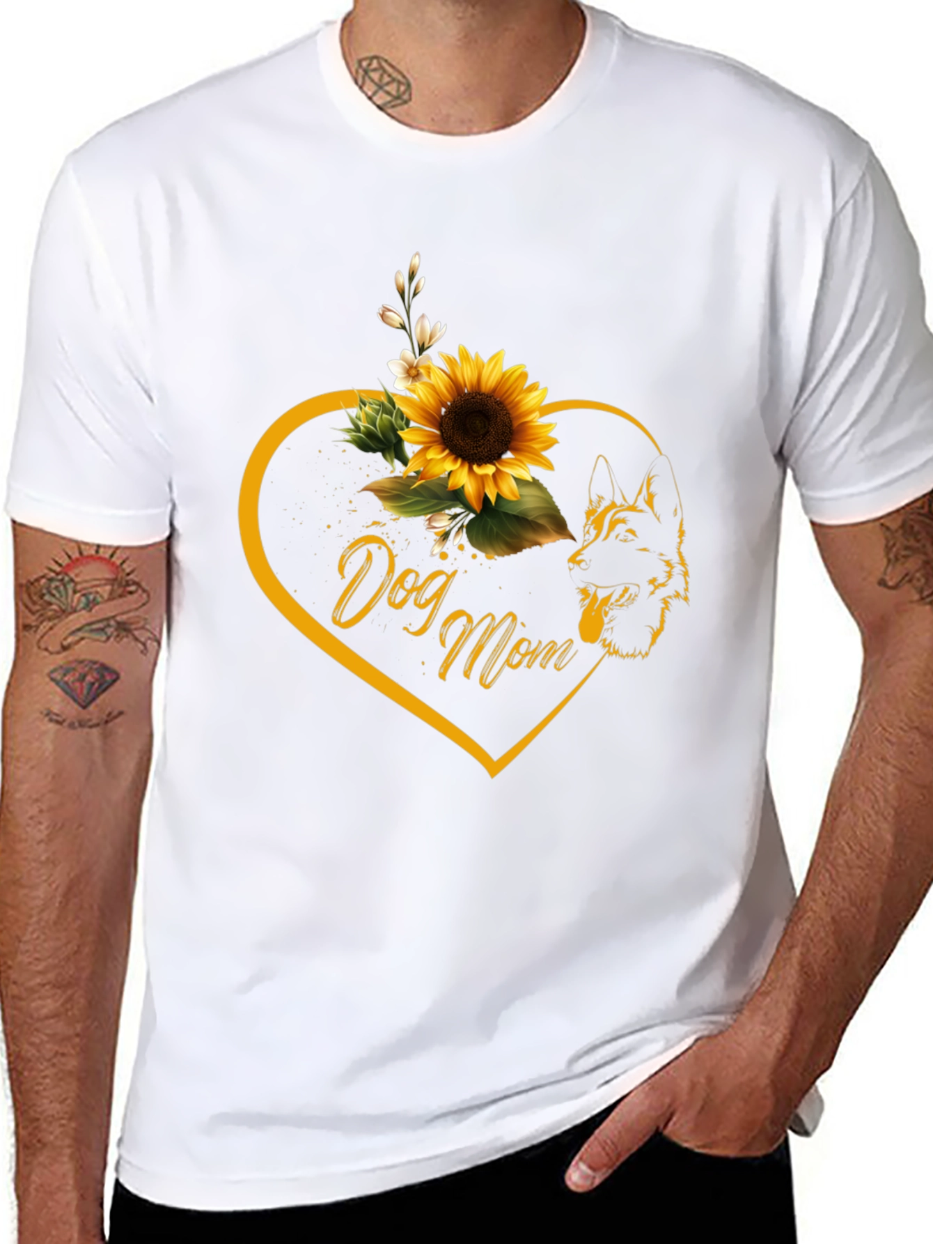 Dog Mom Sunflower Heart Black T-Shirt