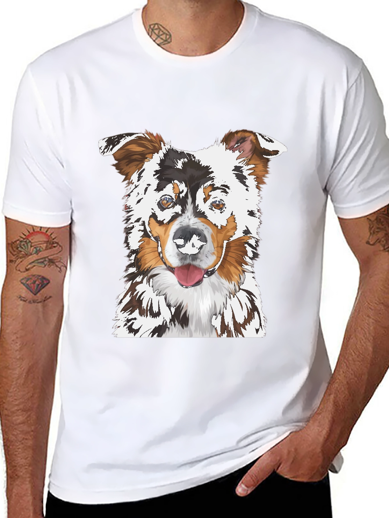 Dog Portrait Graphic Tee - Black Cotton T-Shirt