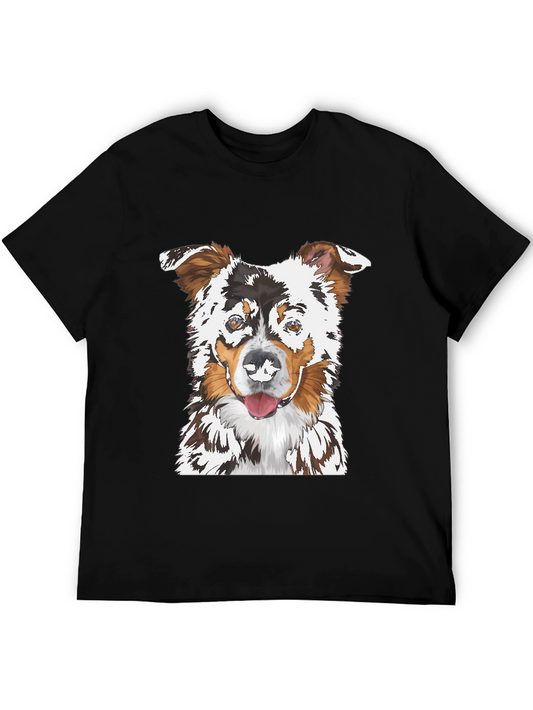Dog Portrait Graphic Tee - Black Cotton T-Shirt