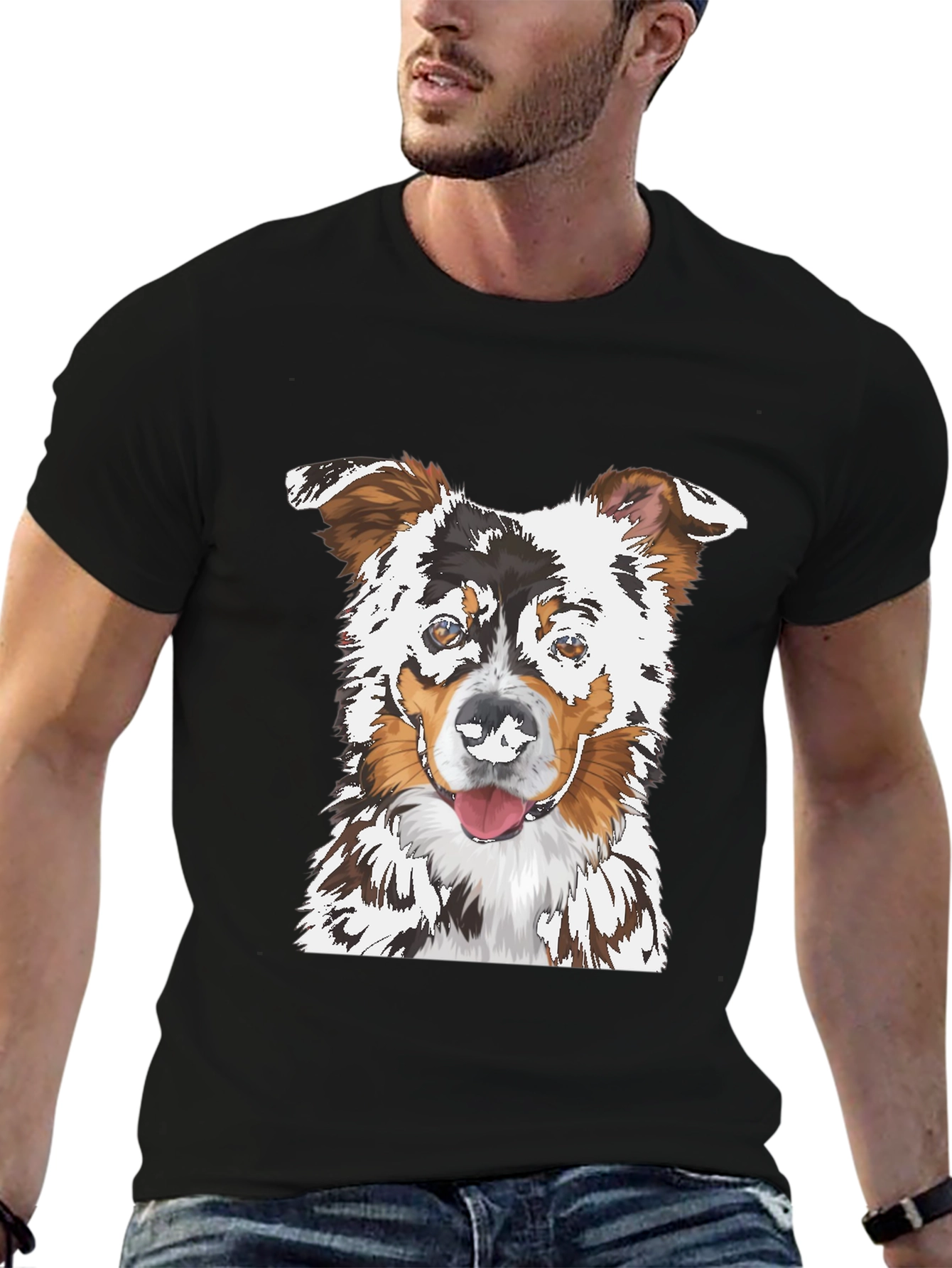 Dog Portrait Graphic Tee - Black Cotton T-Shirt