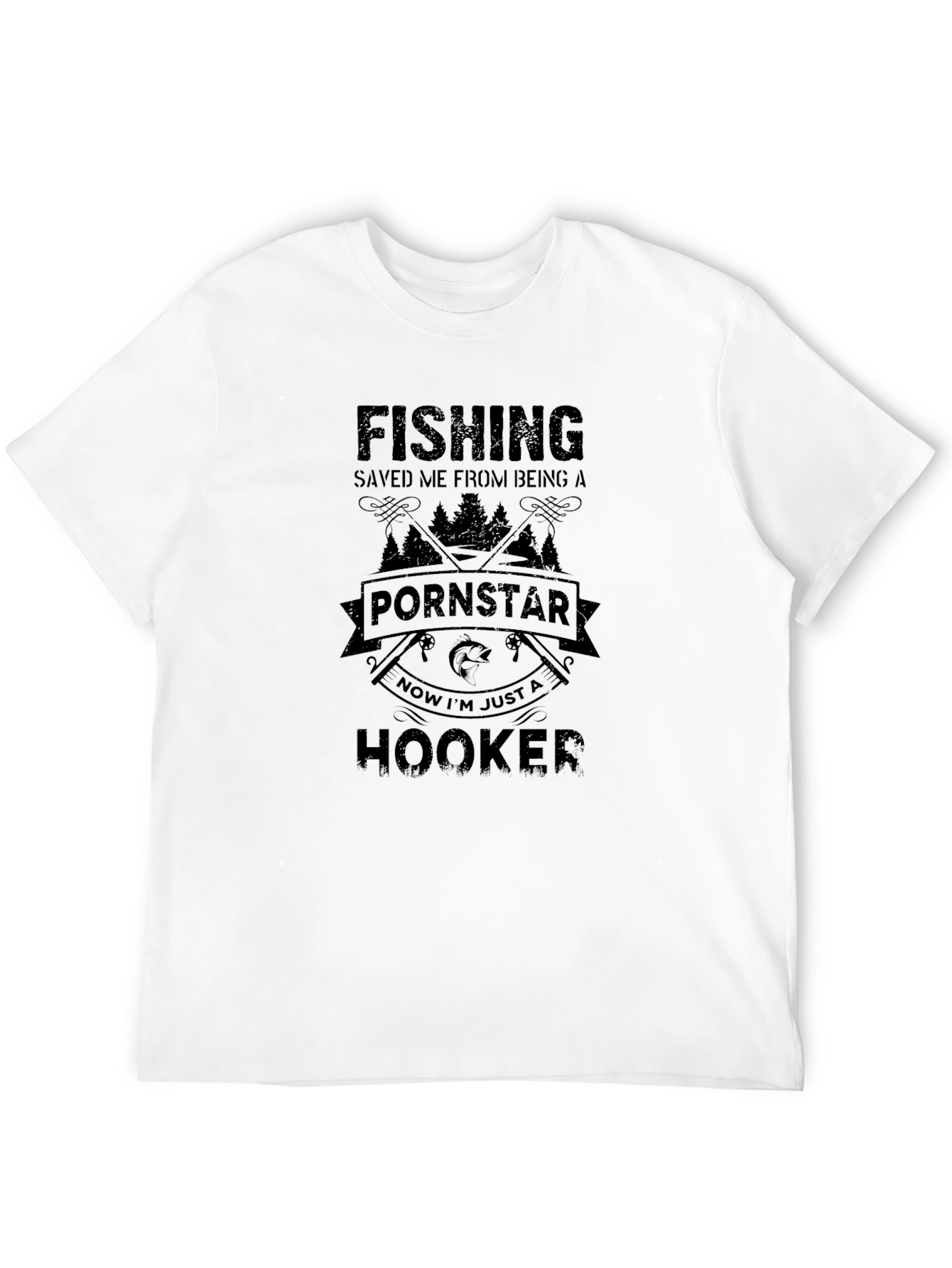 Fishing Pornstar Hooker Mens Black T-Shirt