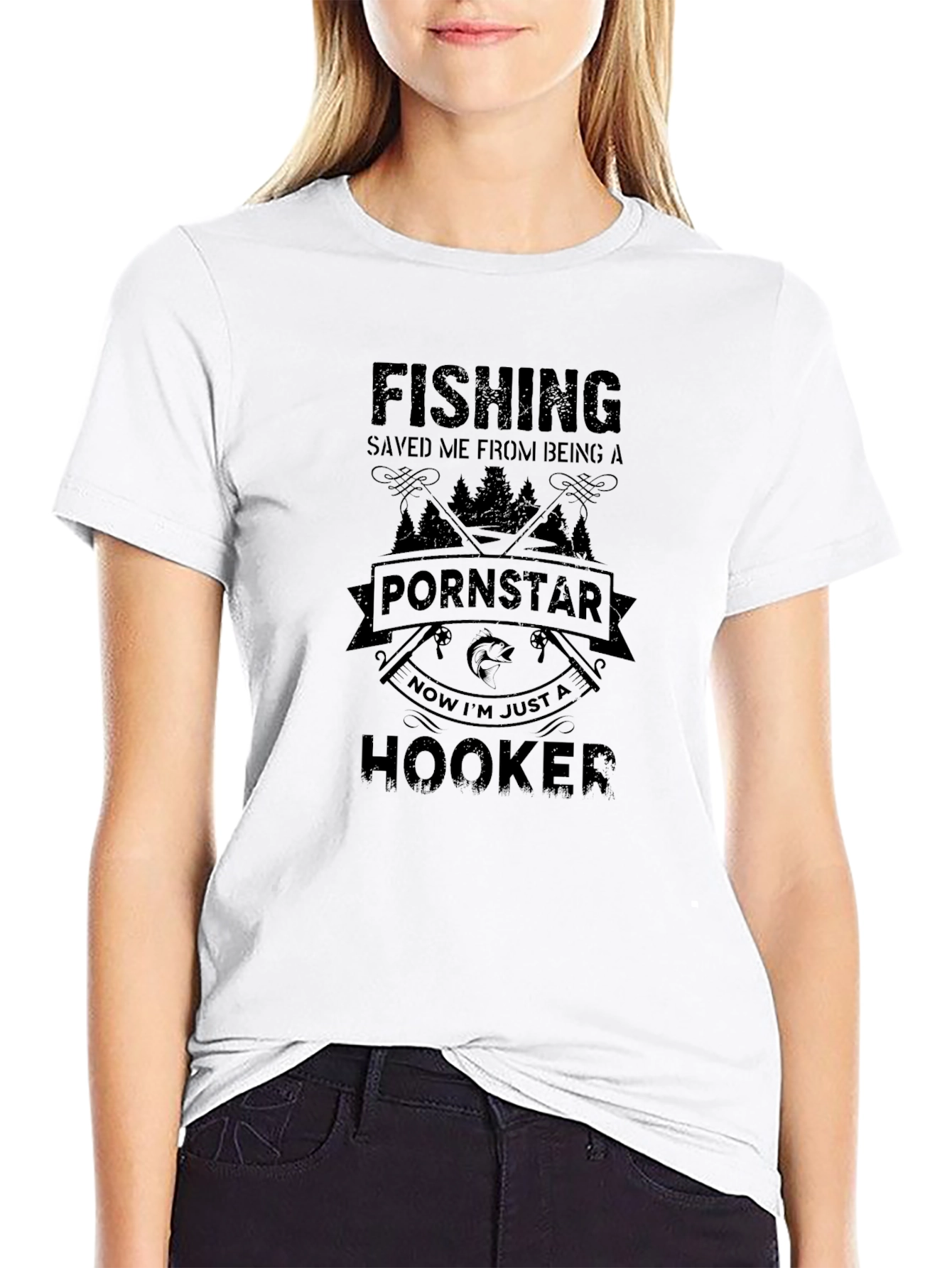Fishing Pornstar Hooker Mens Black T-Shirt