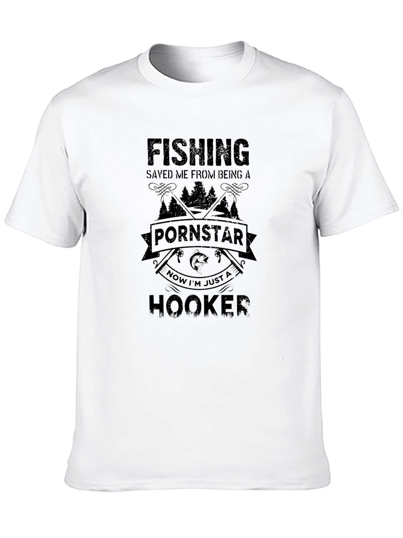 Fishing Pornstar Hooker Mens Black T-Shirt