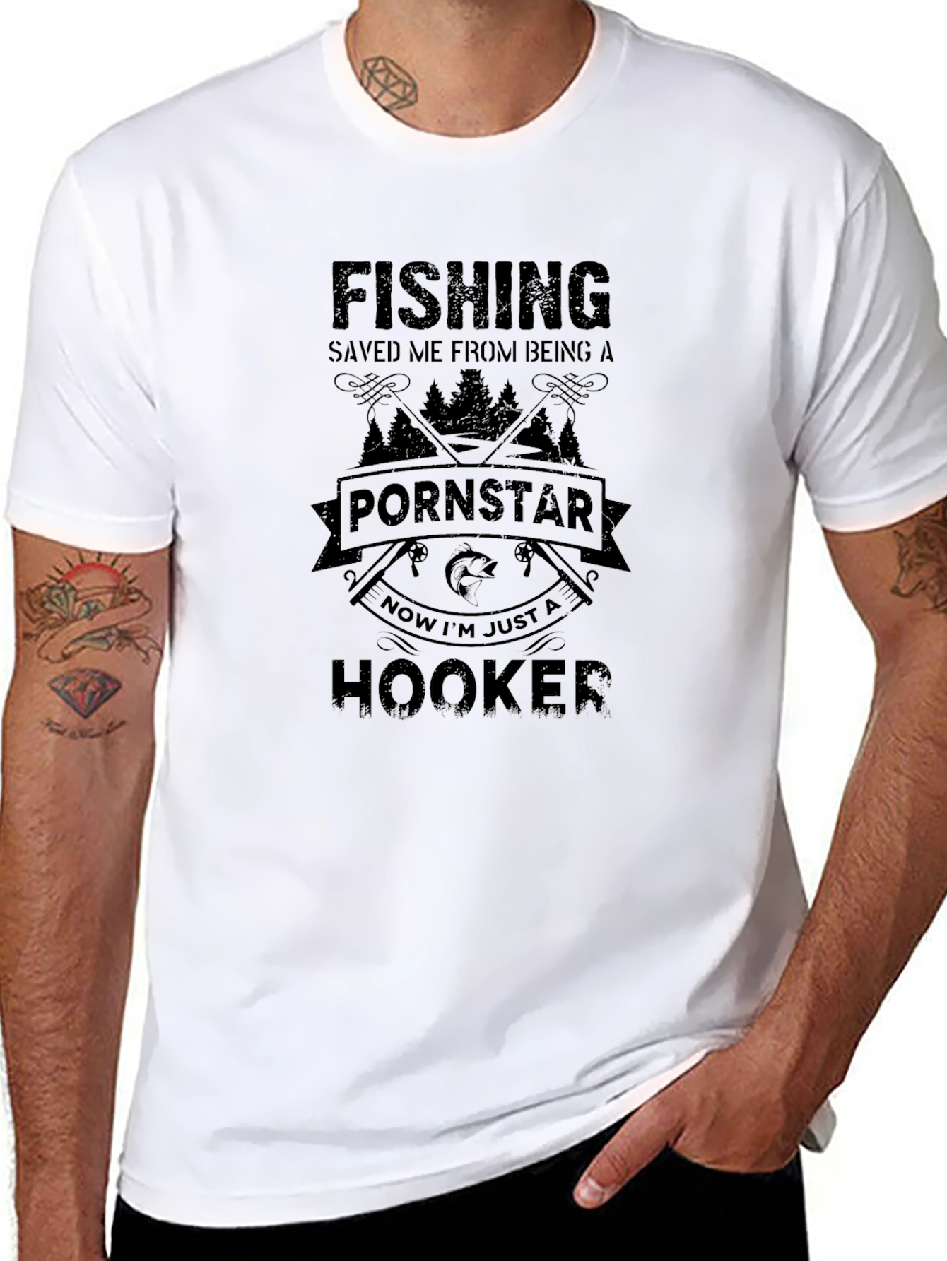 Fishing Pornstar Hooker Mens Black T-Shirt