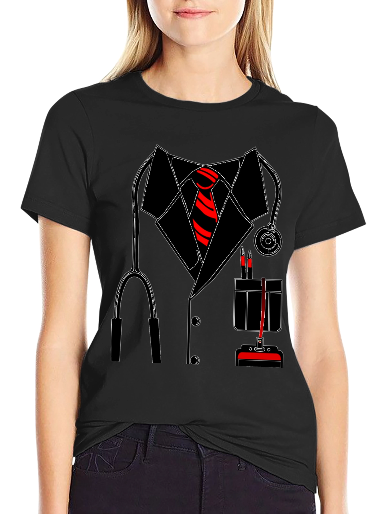 Doctor Costume T-Shirt with Stethoscope & Tie