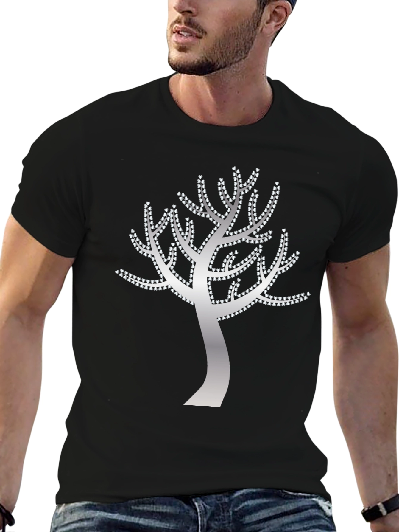Tree of Hearts Graphic Tee - Black Cotton T-Shirt