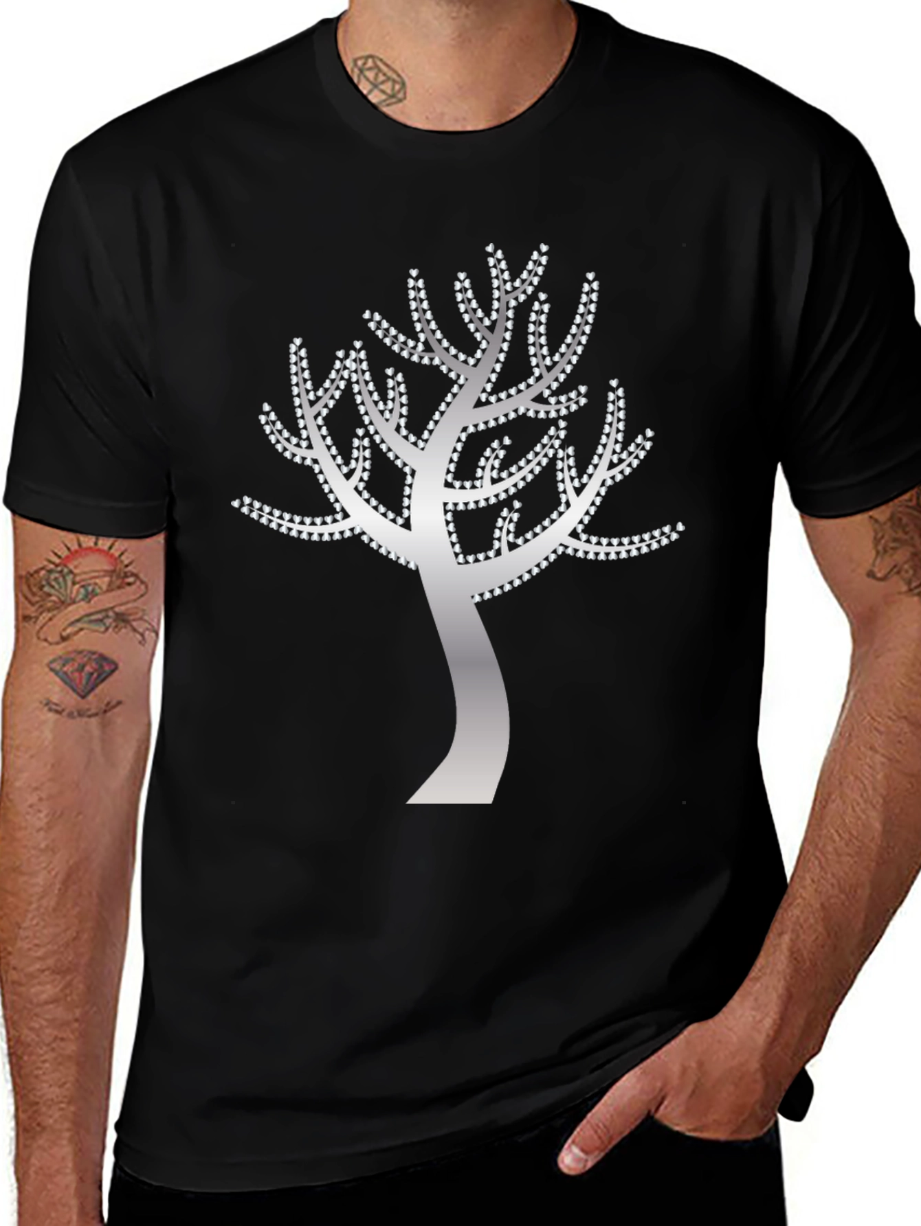Tree of Hearts Graphic Tee - Black Cotton T-Shirt
