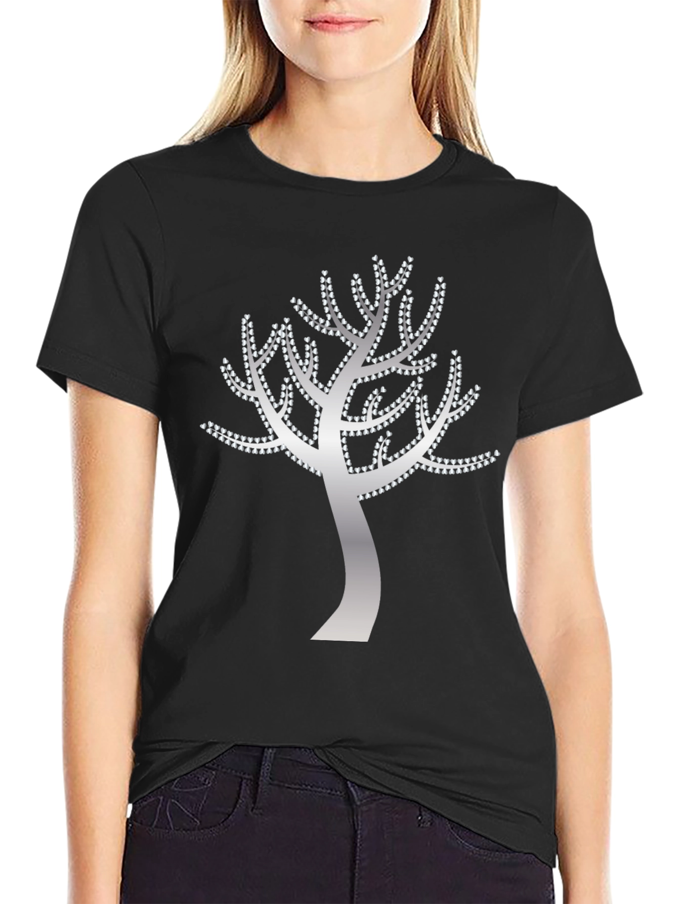Tree of Hearts Graphic Tee - Black Cotton T-Shirt