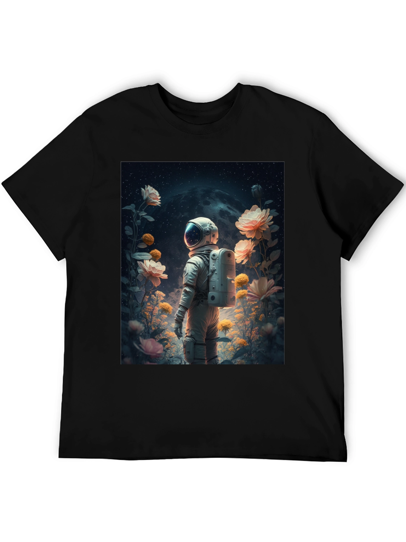 Astronaut in Floral Space T-Shirt