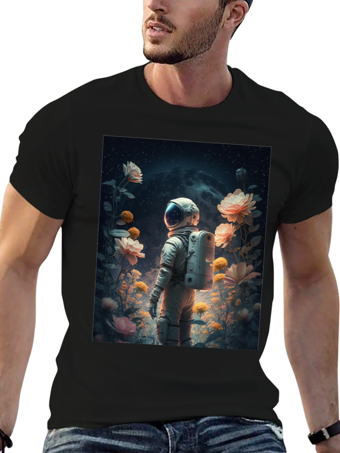 Astronaut in Floral Space T-Shirt
