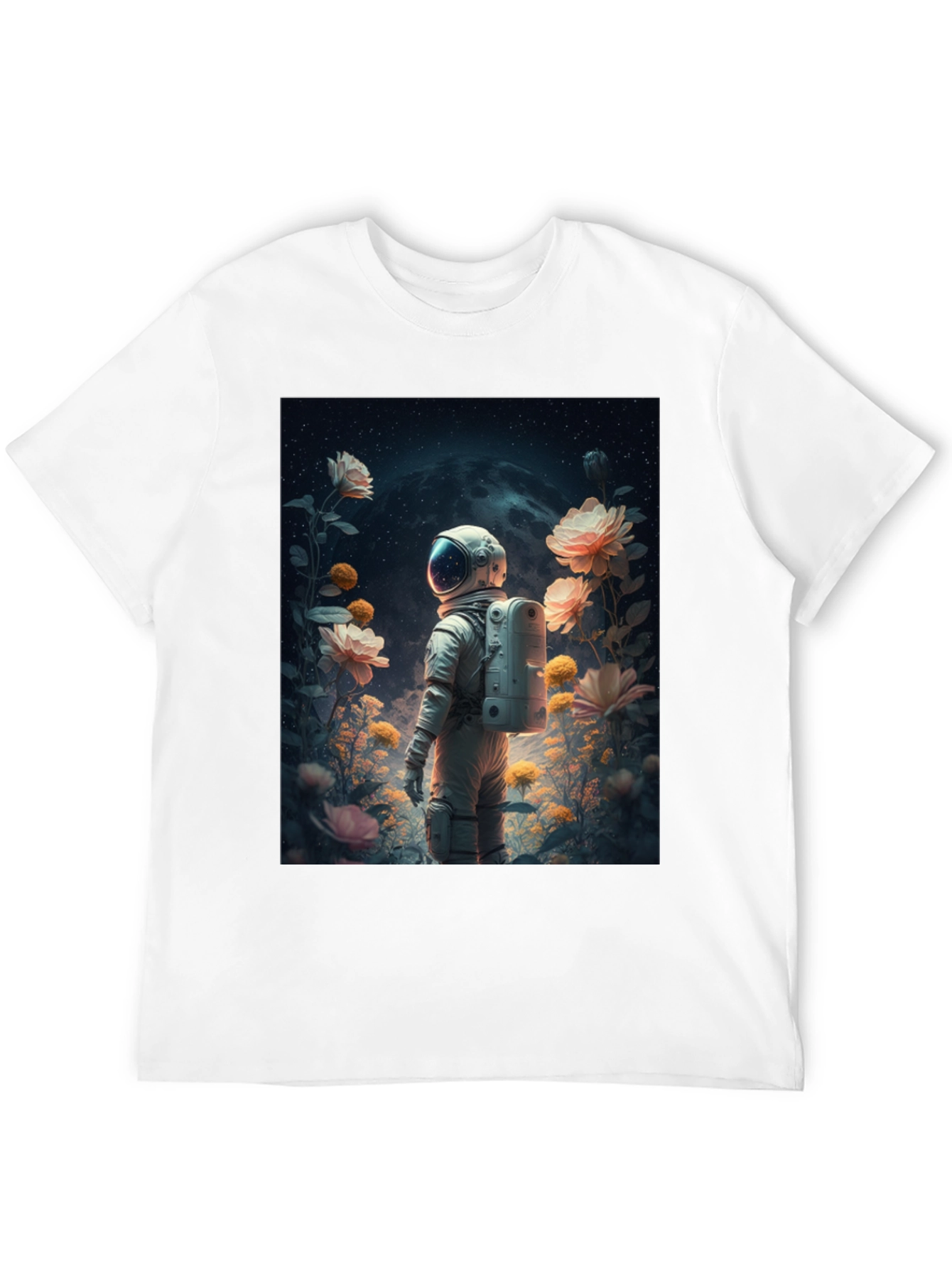 Astronaut in Floral Space T-Shirt