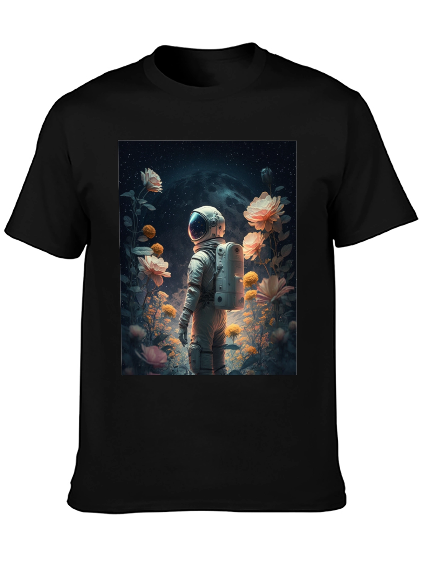 Astronaut in Floral Space T-Shirt