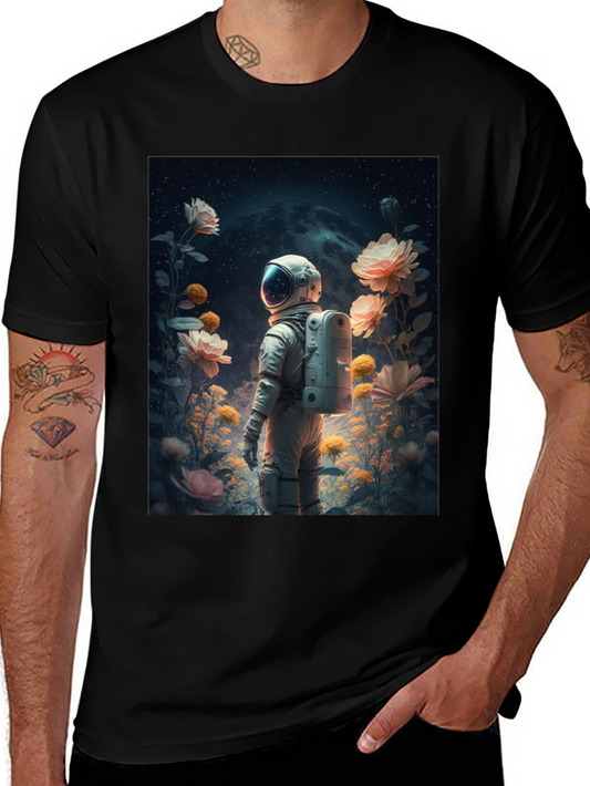 Astronaut in Floral Space T-Shirt