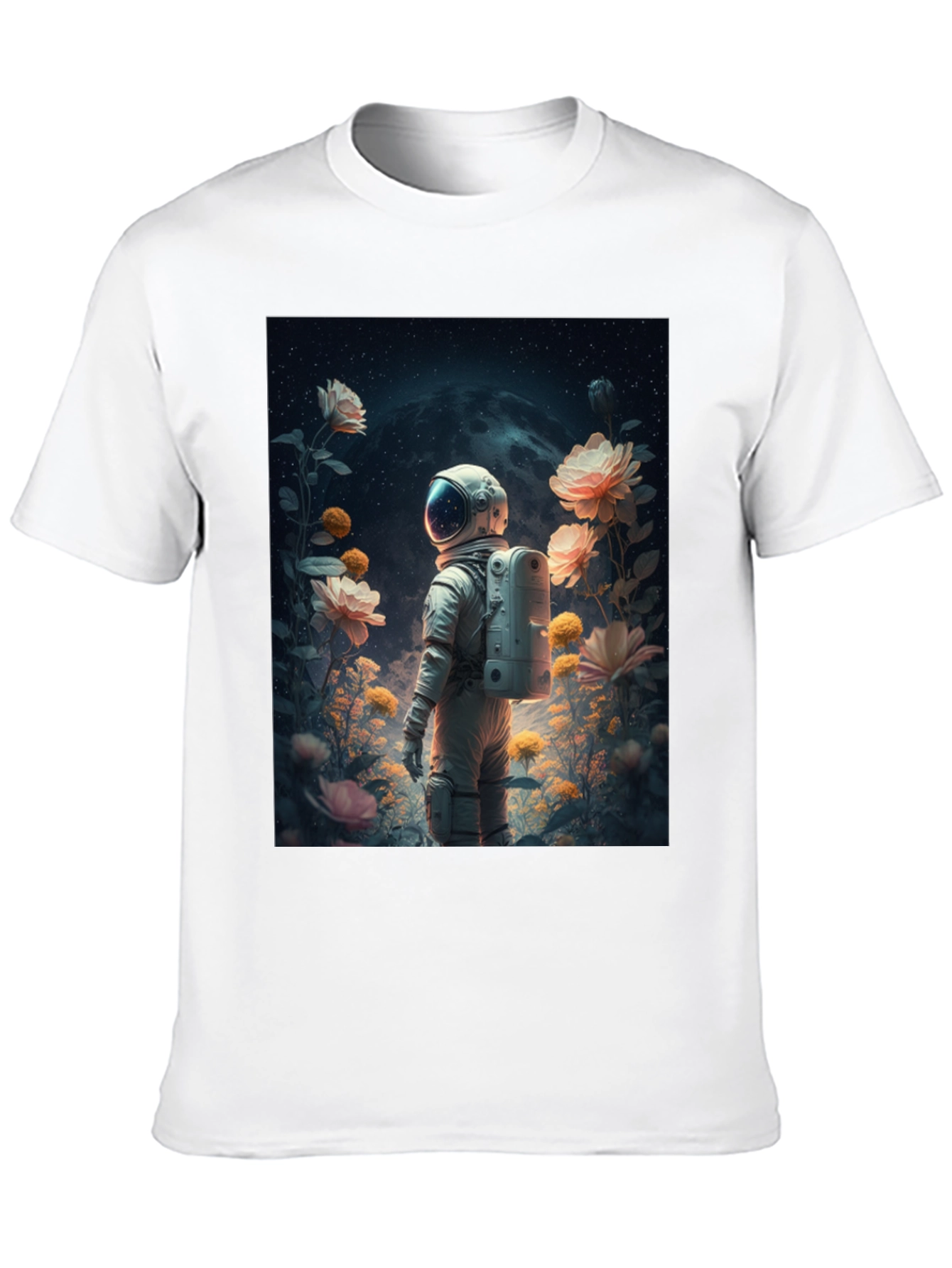 Astronaut in Floral Space T-Shirt