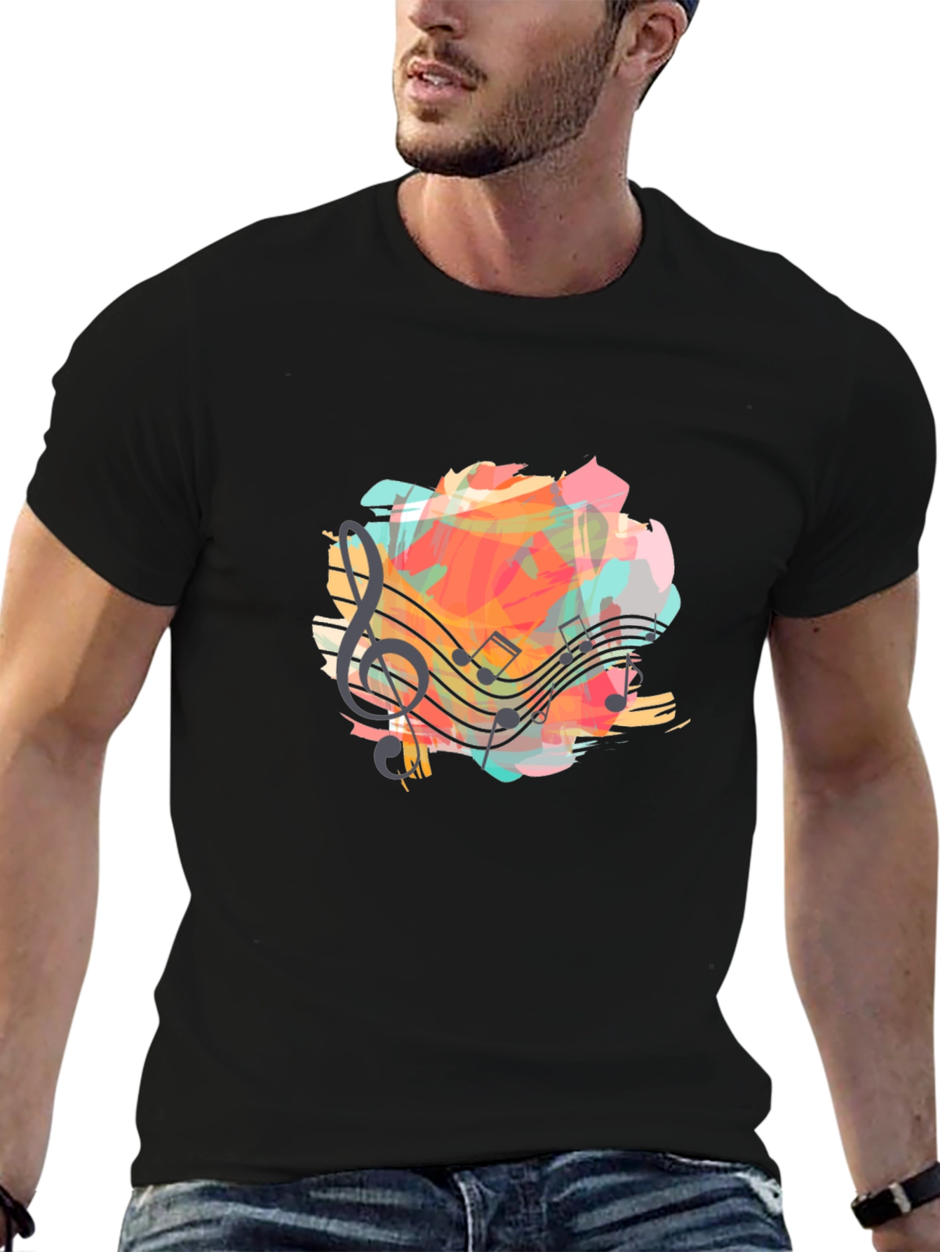 Musical Notes Graphic Black T-Shirt