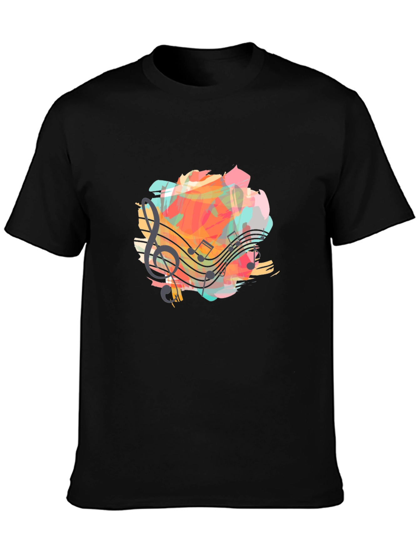 Musical Notes Graphic Black T-Shirt