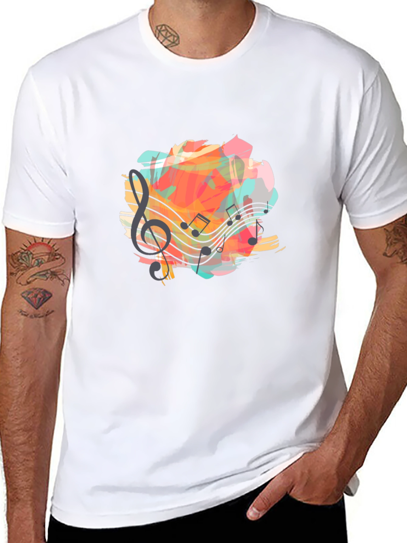 Musical Notes Graphic Black T-Shirt