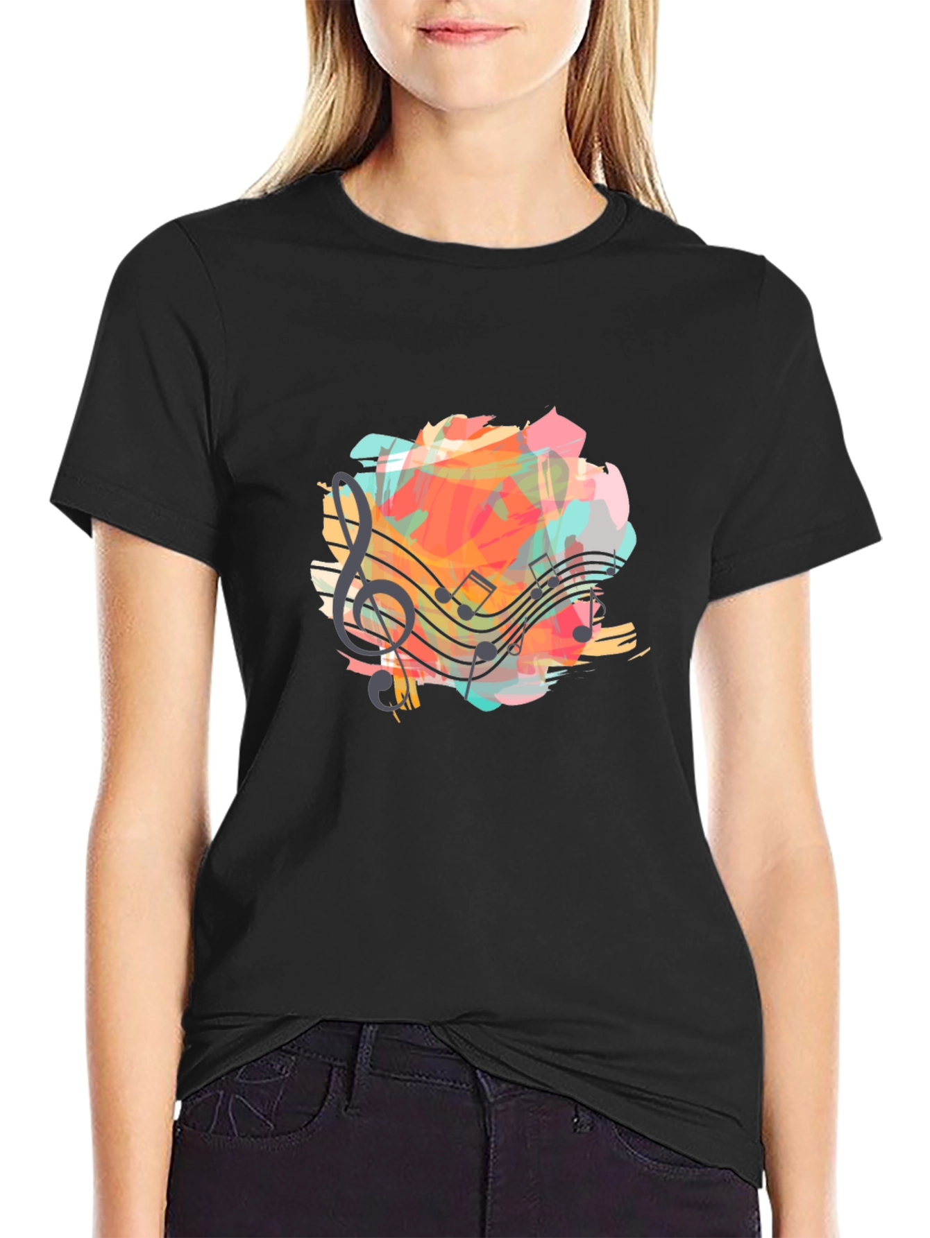 Musical Notes Graphic Black T-Shirt