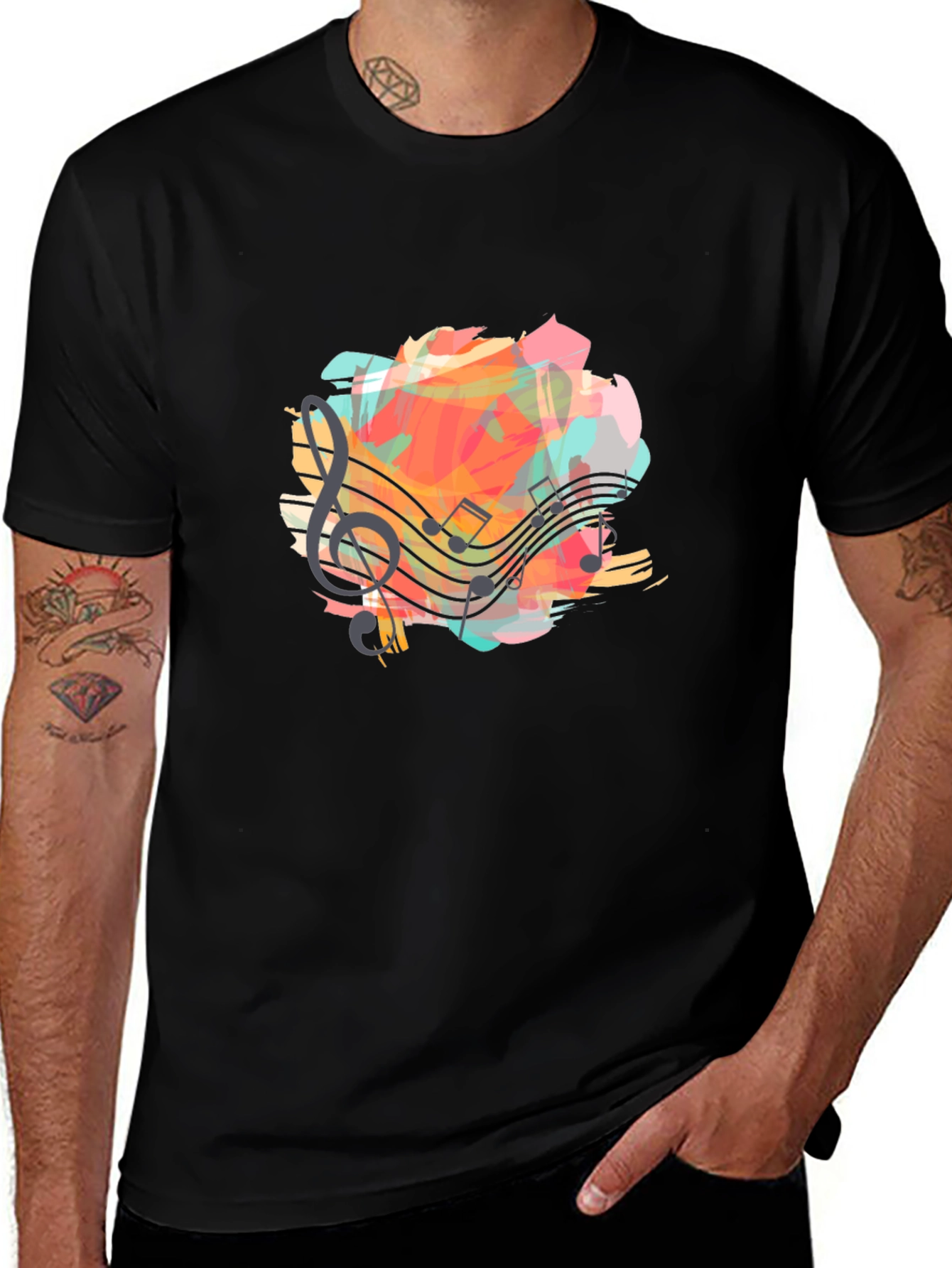 Musical Notes Graphic Black T-Shirt