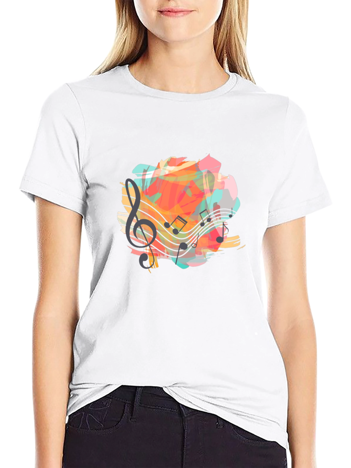 Musical Notes Graphic Black T-Shirt