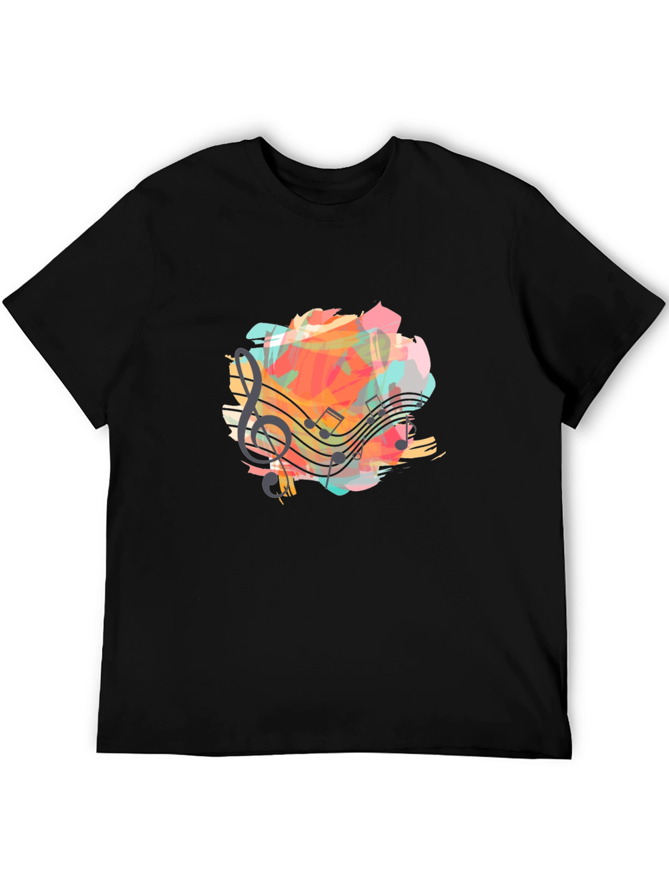 Musical Notes Graphic Black T-Shirt