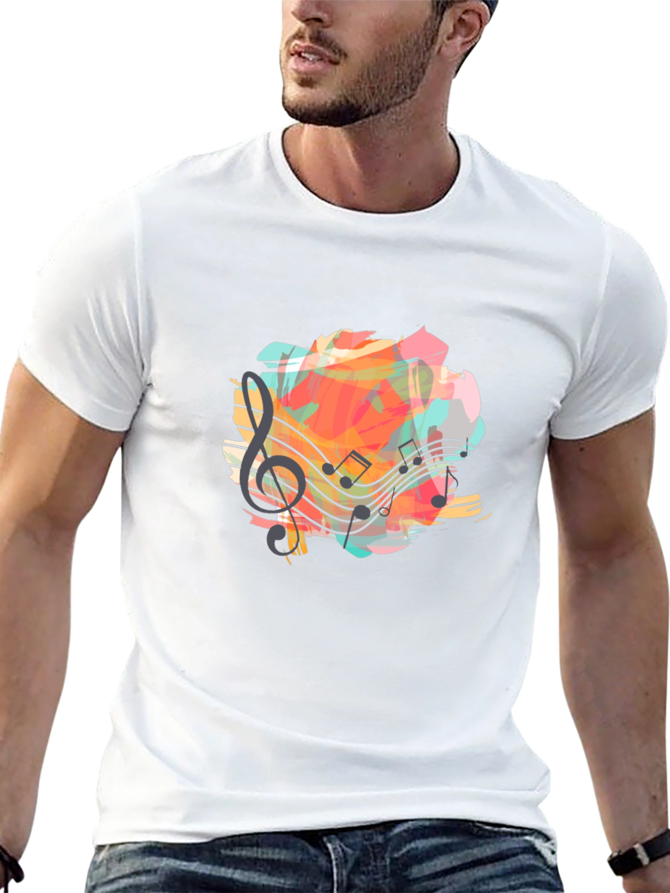 Musical Notes Graphic Black T-Shirt