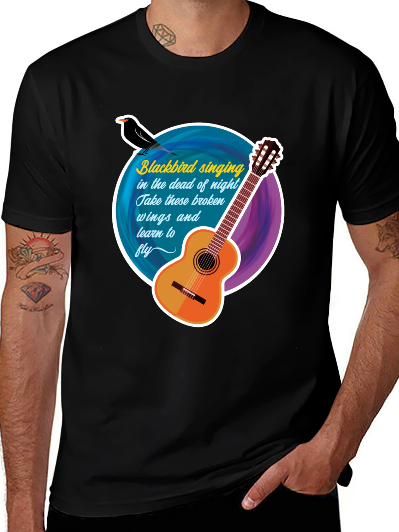 Blackbird Guitar Song Lyric T-Shirt
