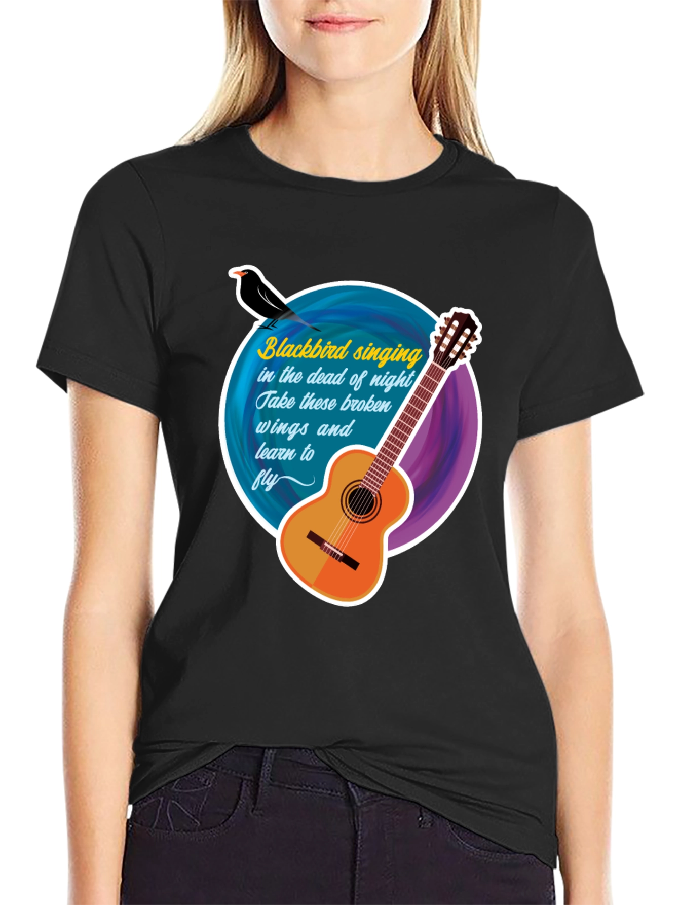 Blackbird Guitar Song Lyric T-Shirt