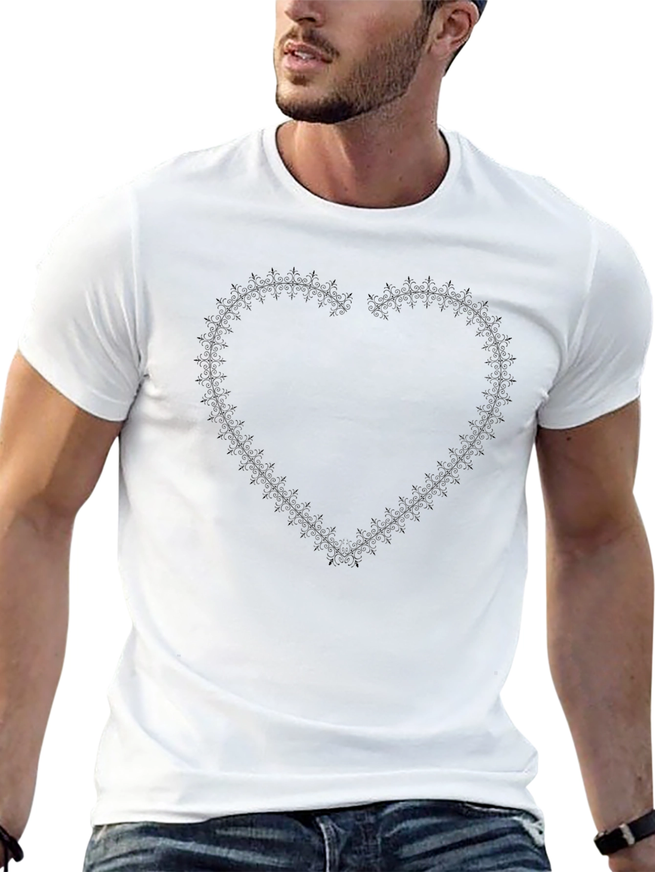 Heart Stitching Mens Black T-Shirt