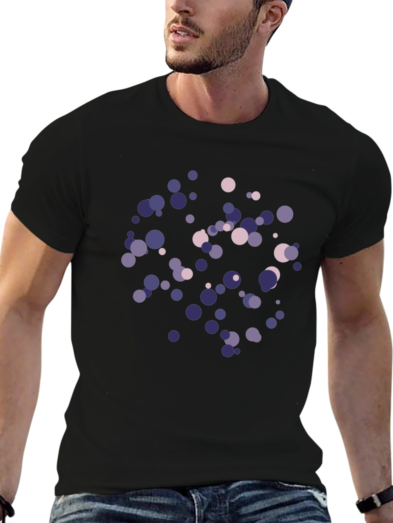Abstract Polka Dot Print Black T-Shirt