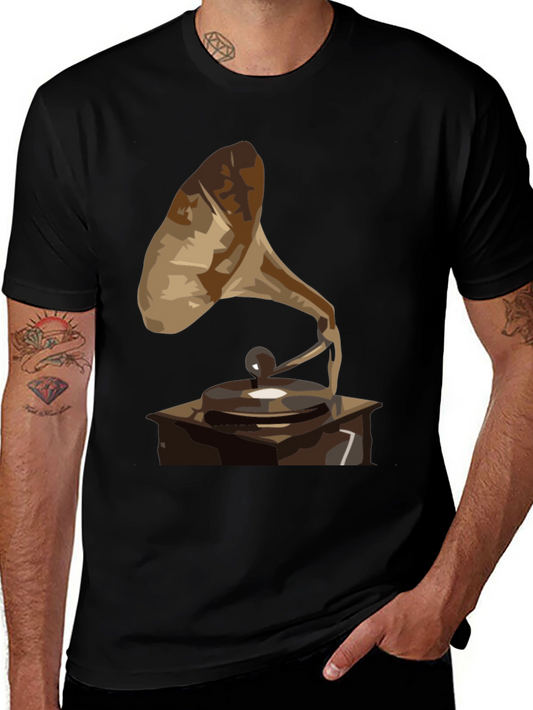 Vintage Gramophone Graphic Tee - Black