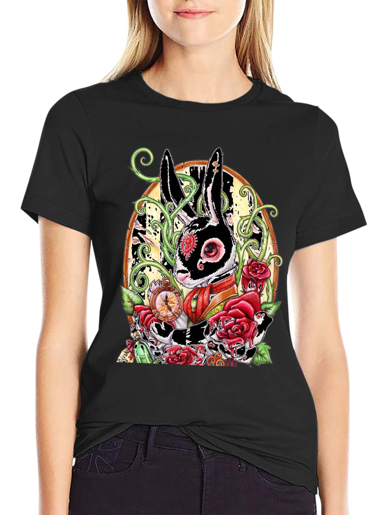 Steampunk Rabbit Rose Graphic Tee