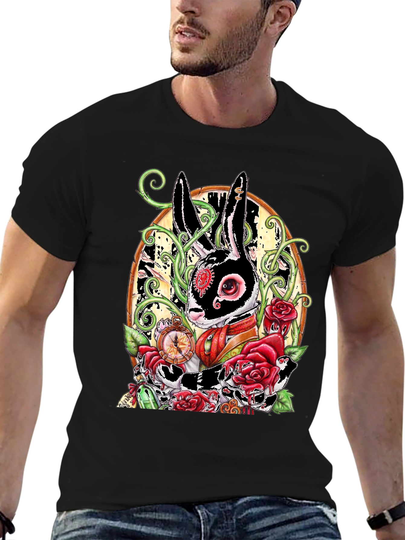 Steampunk Rabbit Rose Graphic Tee