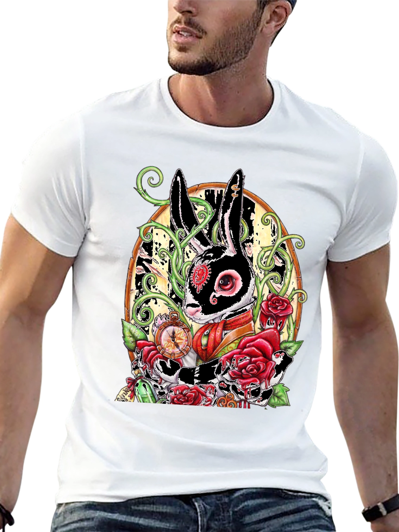 Steampunk Rabbit Rose Graphic Tee