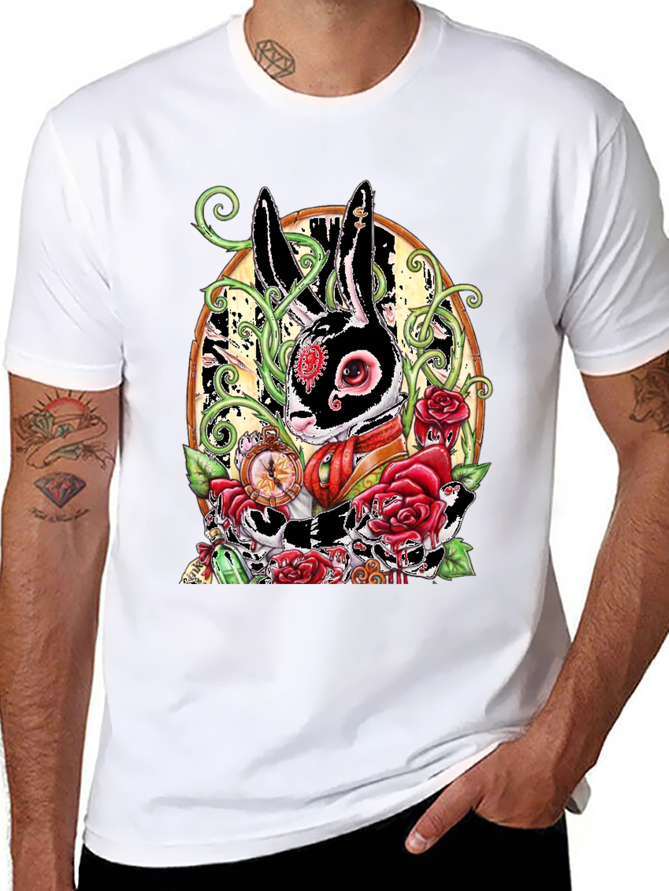 Steampunk Rabbit Rose Graphic Tee