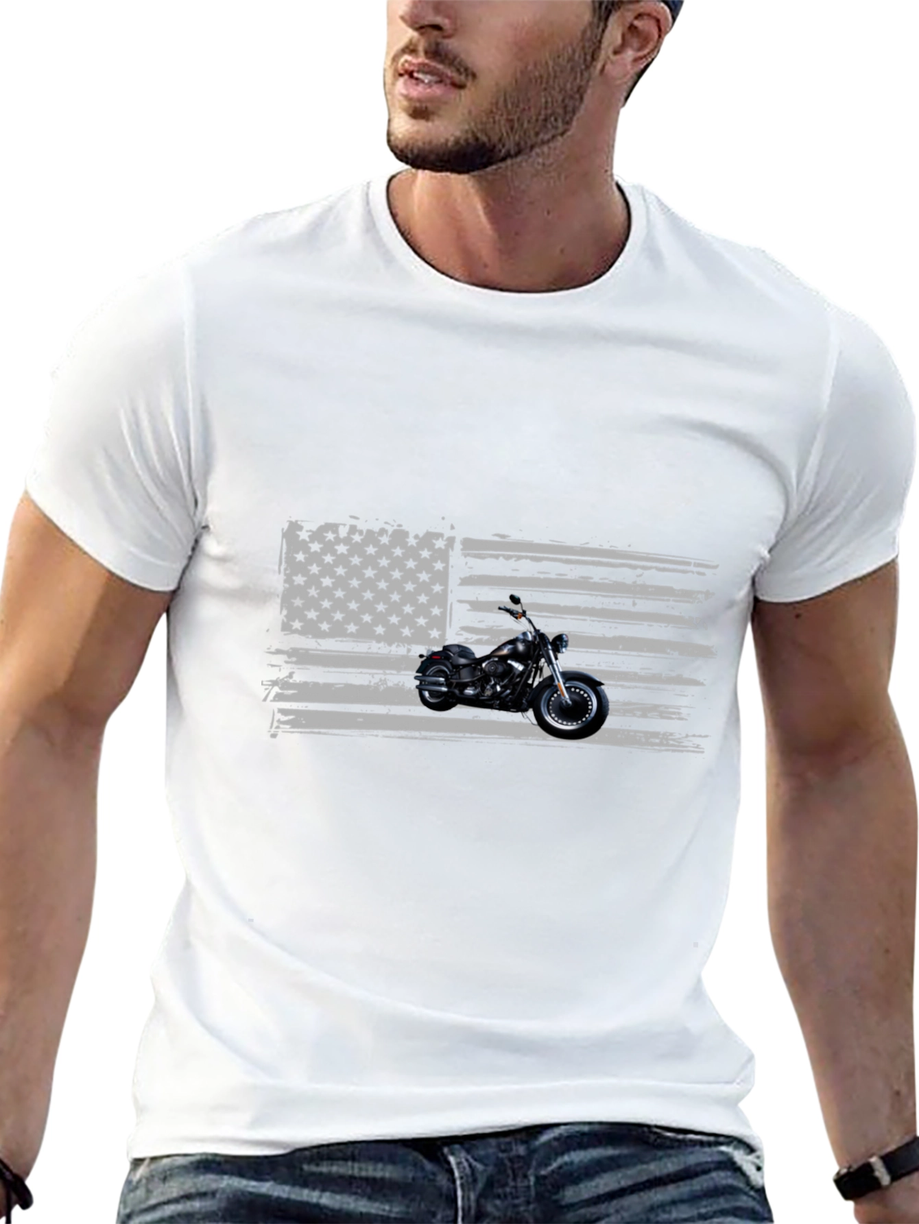 Motorcycle American Flag Graphic Tee