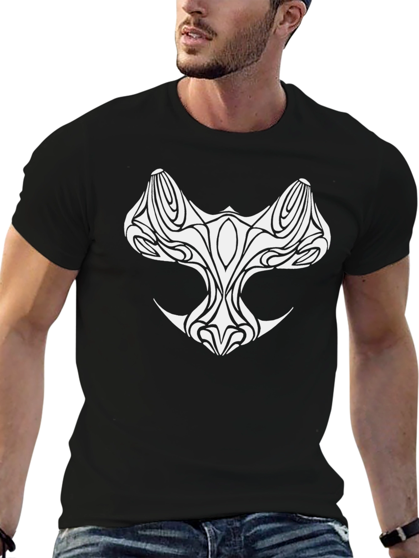 Tribal Style Graphic Tee - Black Cotton Shirt
