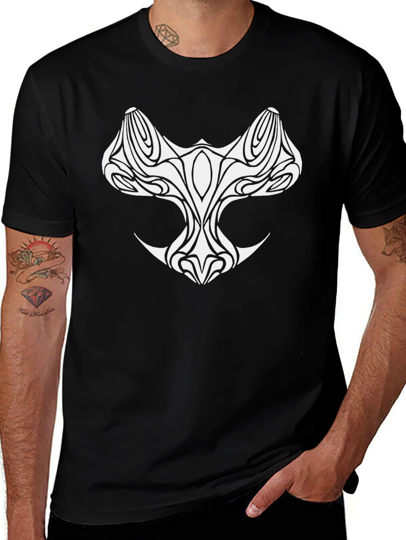 Tribal Style Graphic Tee - Black Cotton Shirt