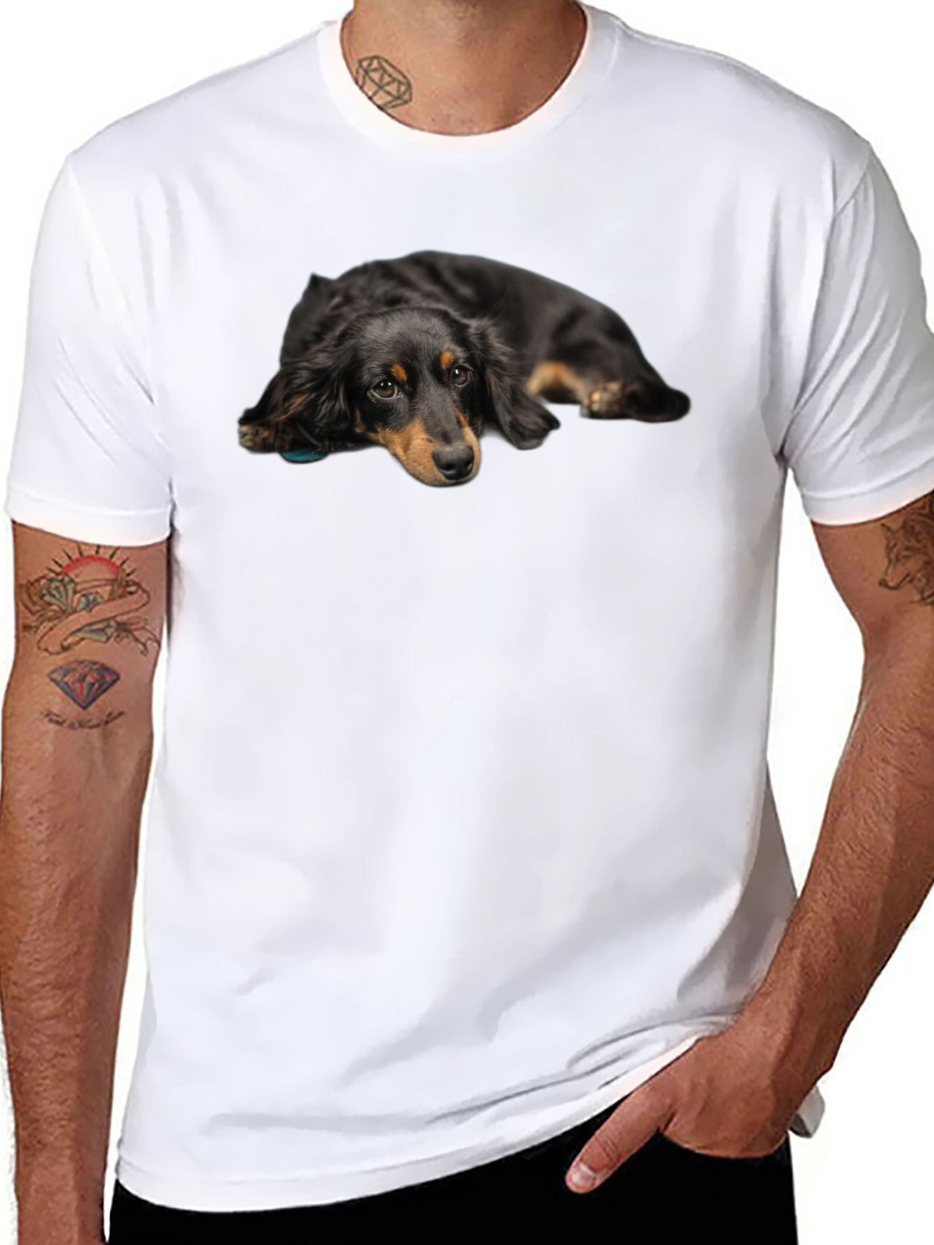 Cute Dachshund Dog Graphic Print Black T-Shirt