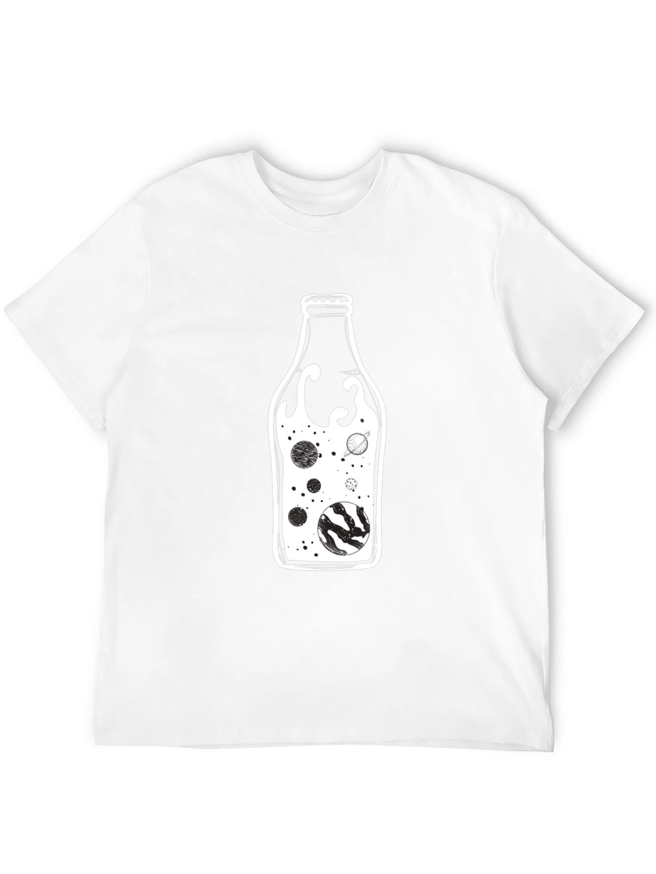 Cosmic Bottle Black Graphic Tee - Unique Universe Design