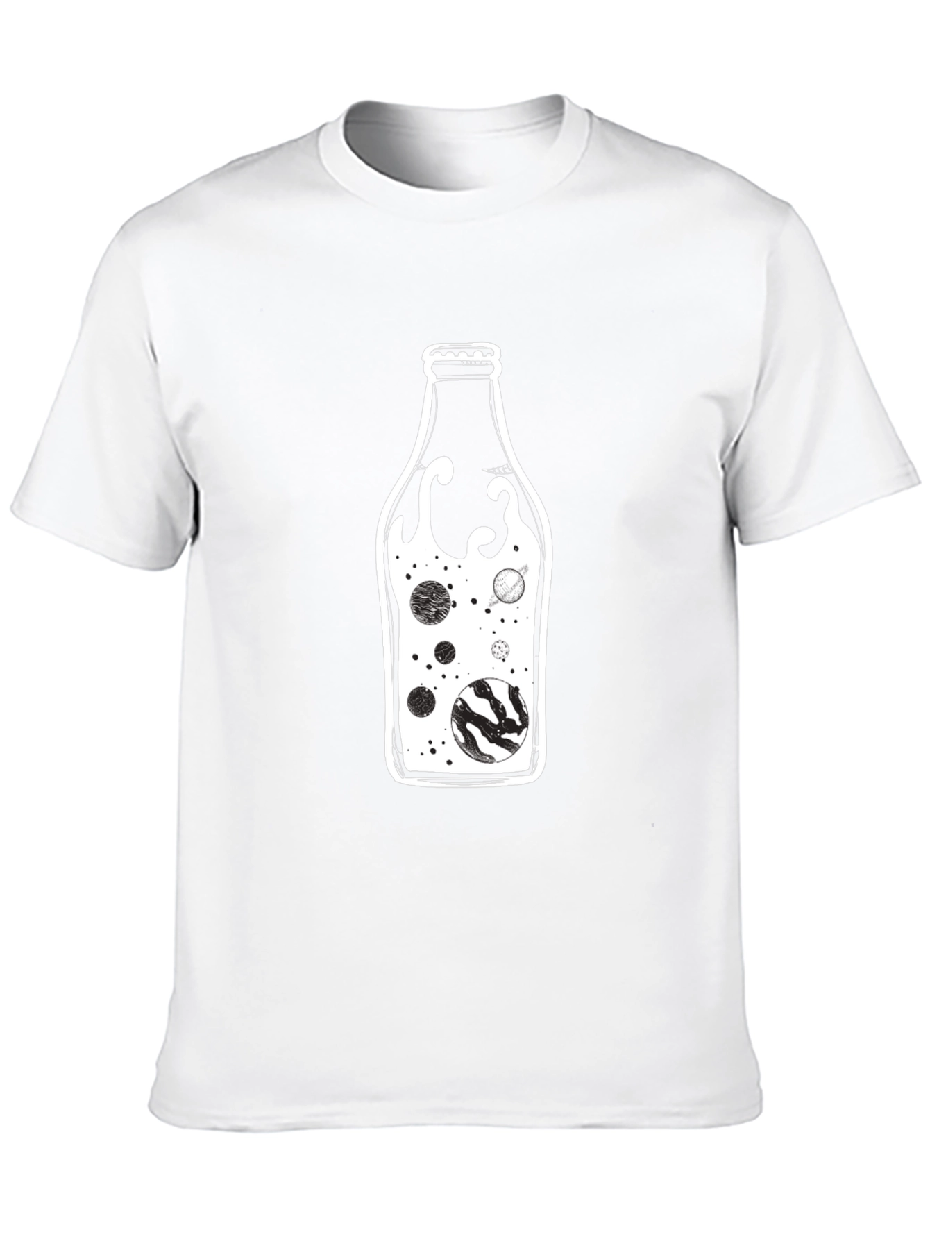 Cosmic Bottle Black Graphic Tee - Unique Universe Design