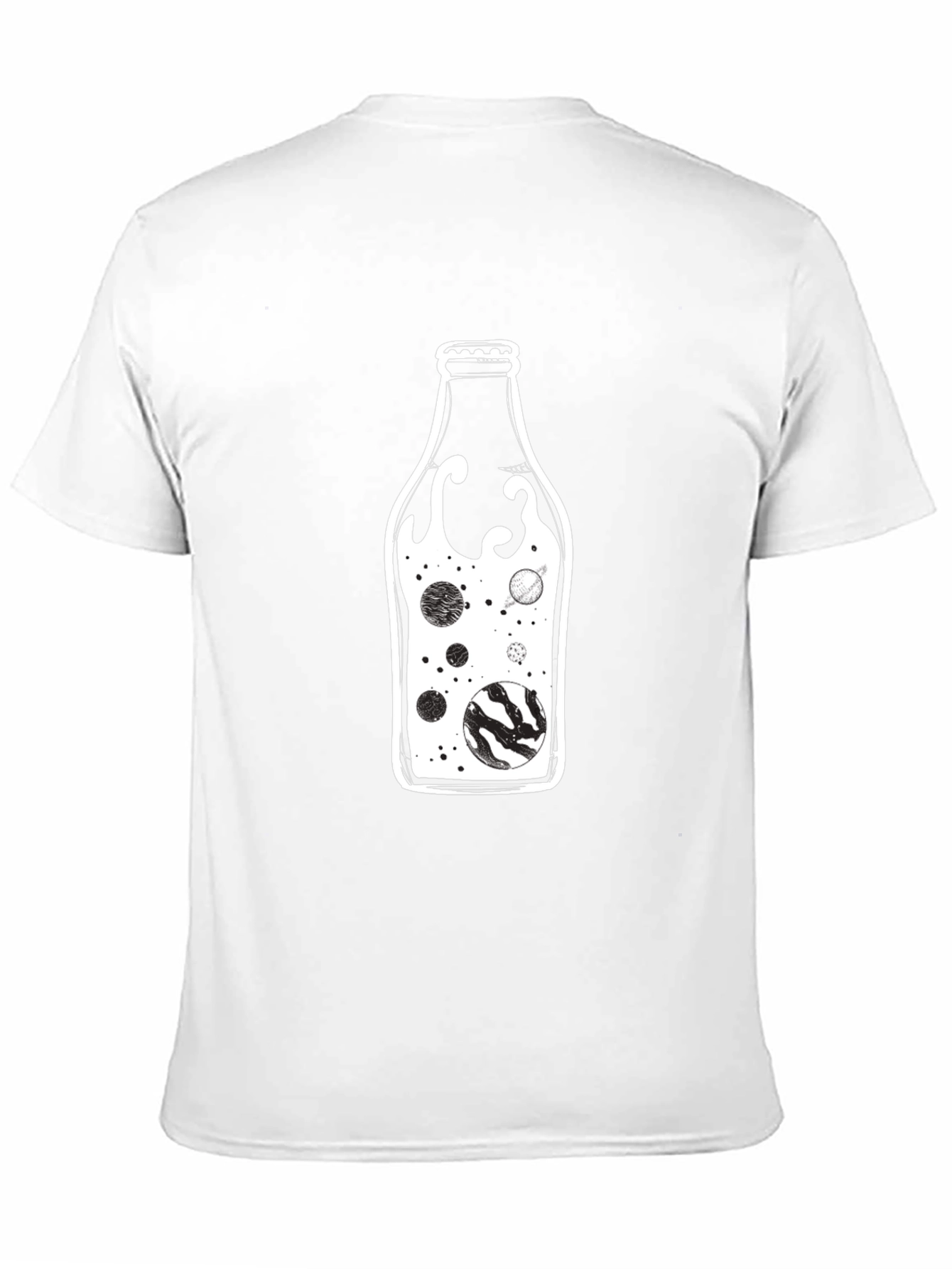 Cosmic Bottle Black Graphic Tee - Unique Universe Design