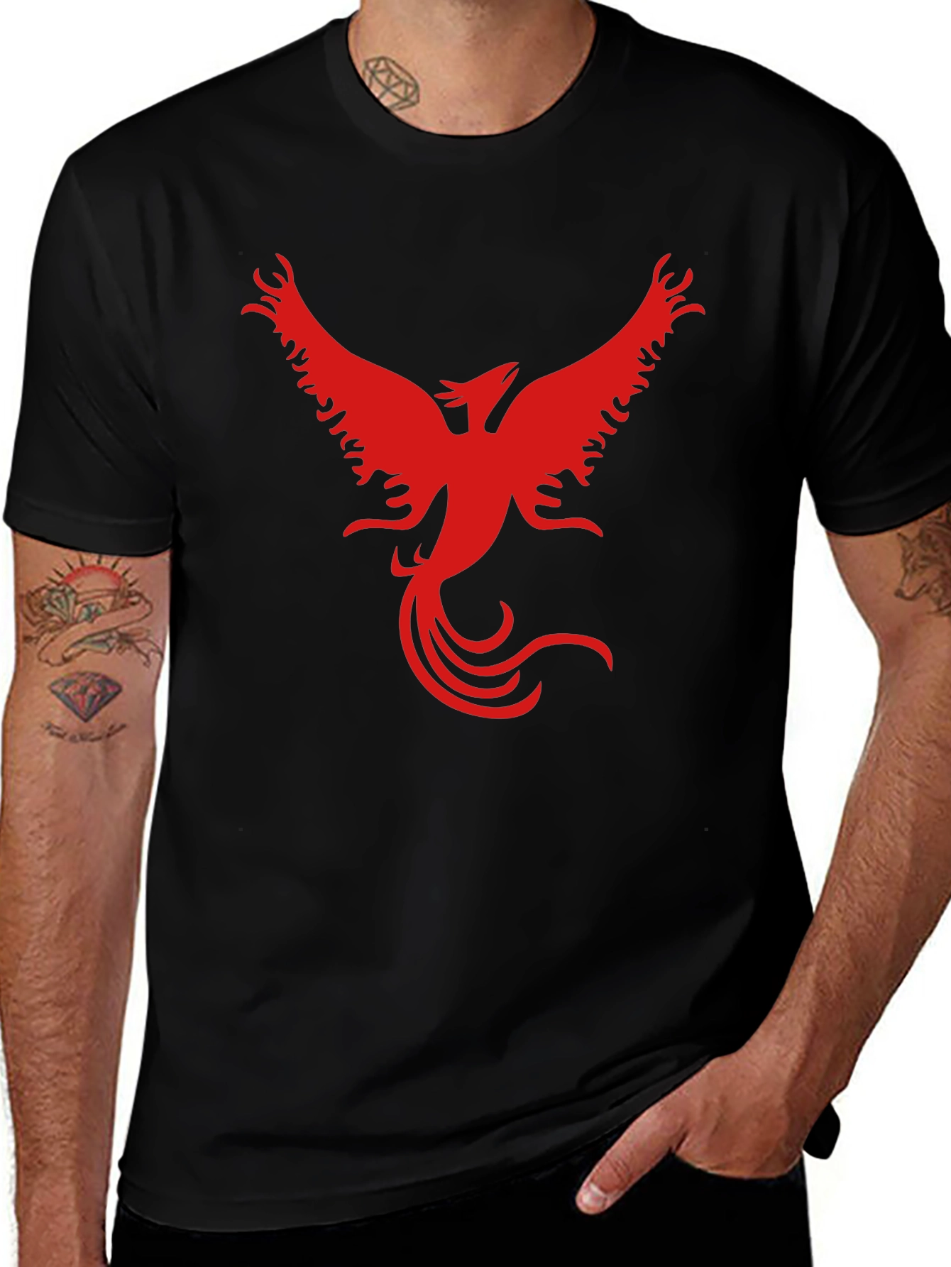 Red Phoenix Graphic Black T-Shirt