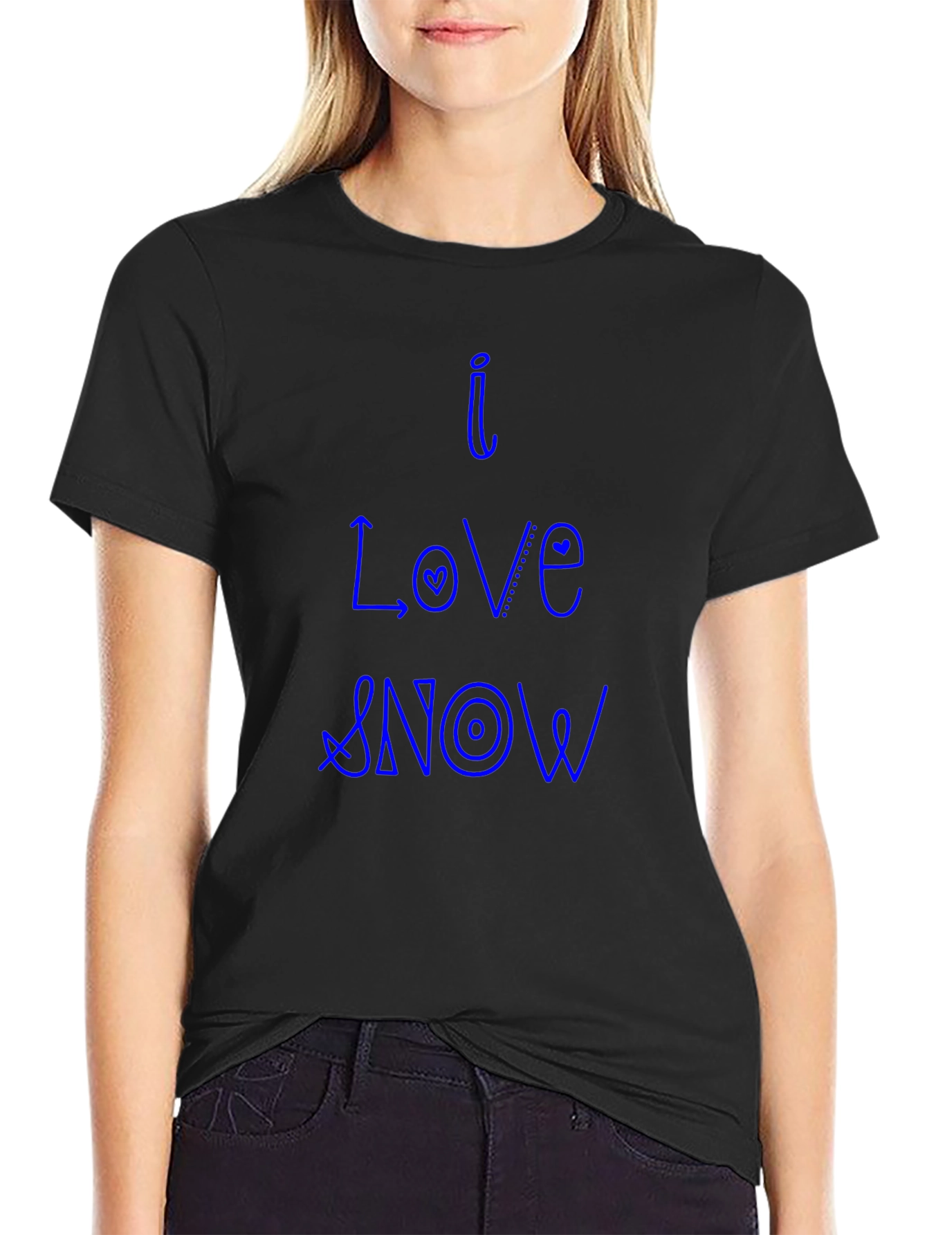 I Love Snow Black Cotton Tee