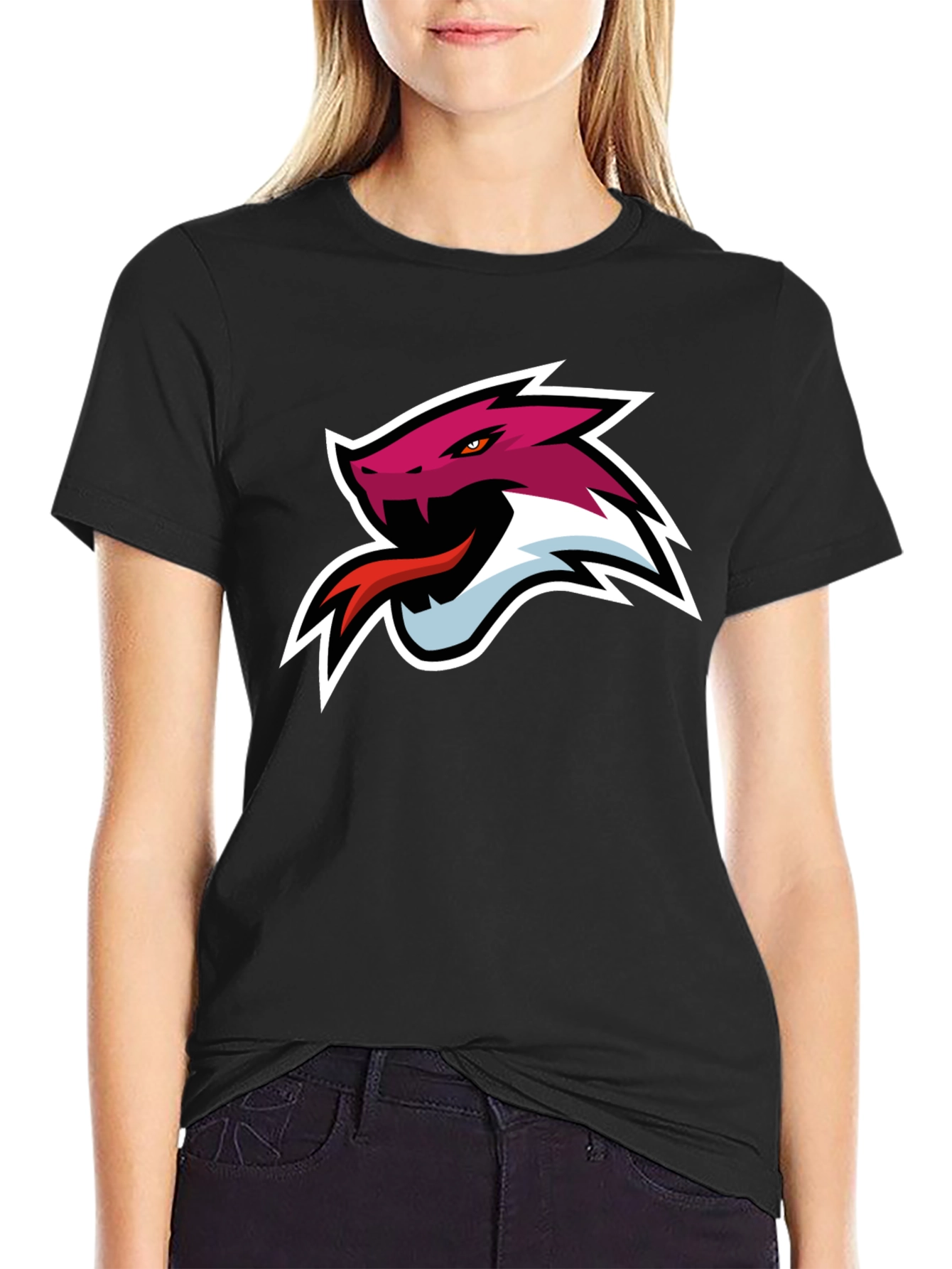 Black T-Shirt with Snake Head Graphic