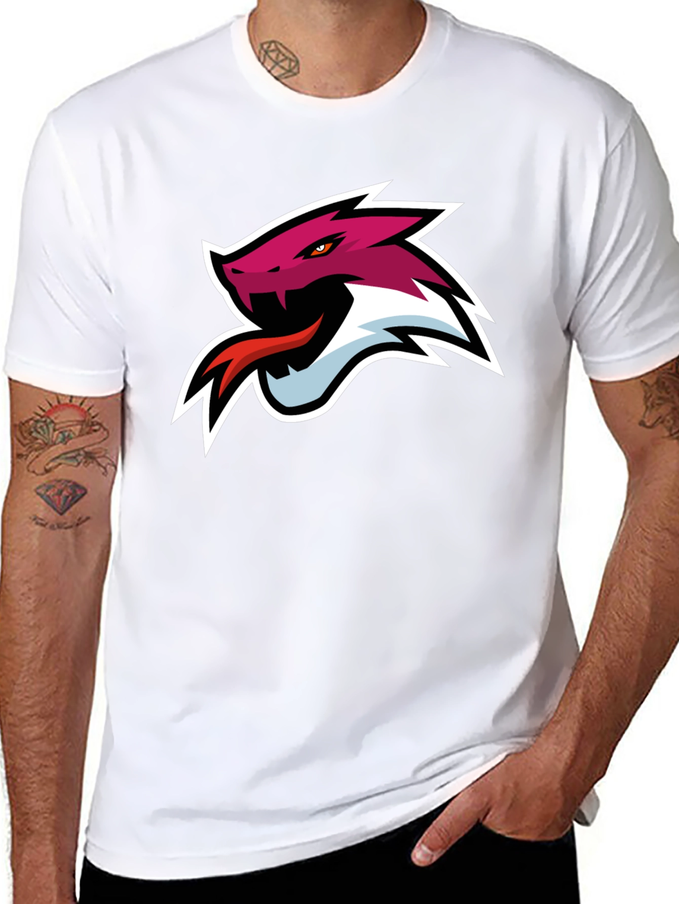 Black T-Shirt with Snake Head Graphic