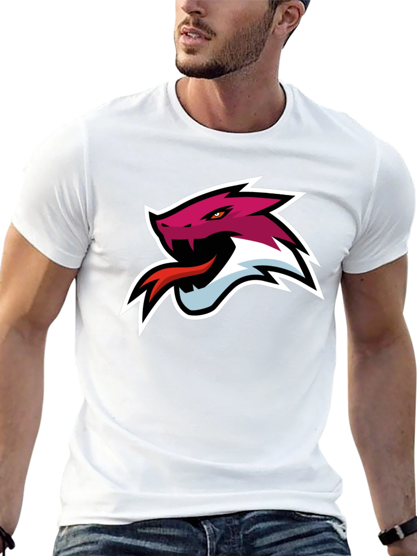 Black T-Shirt with Snake Head Graphic