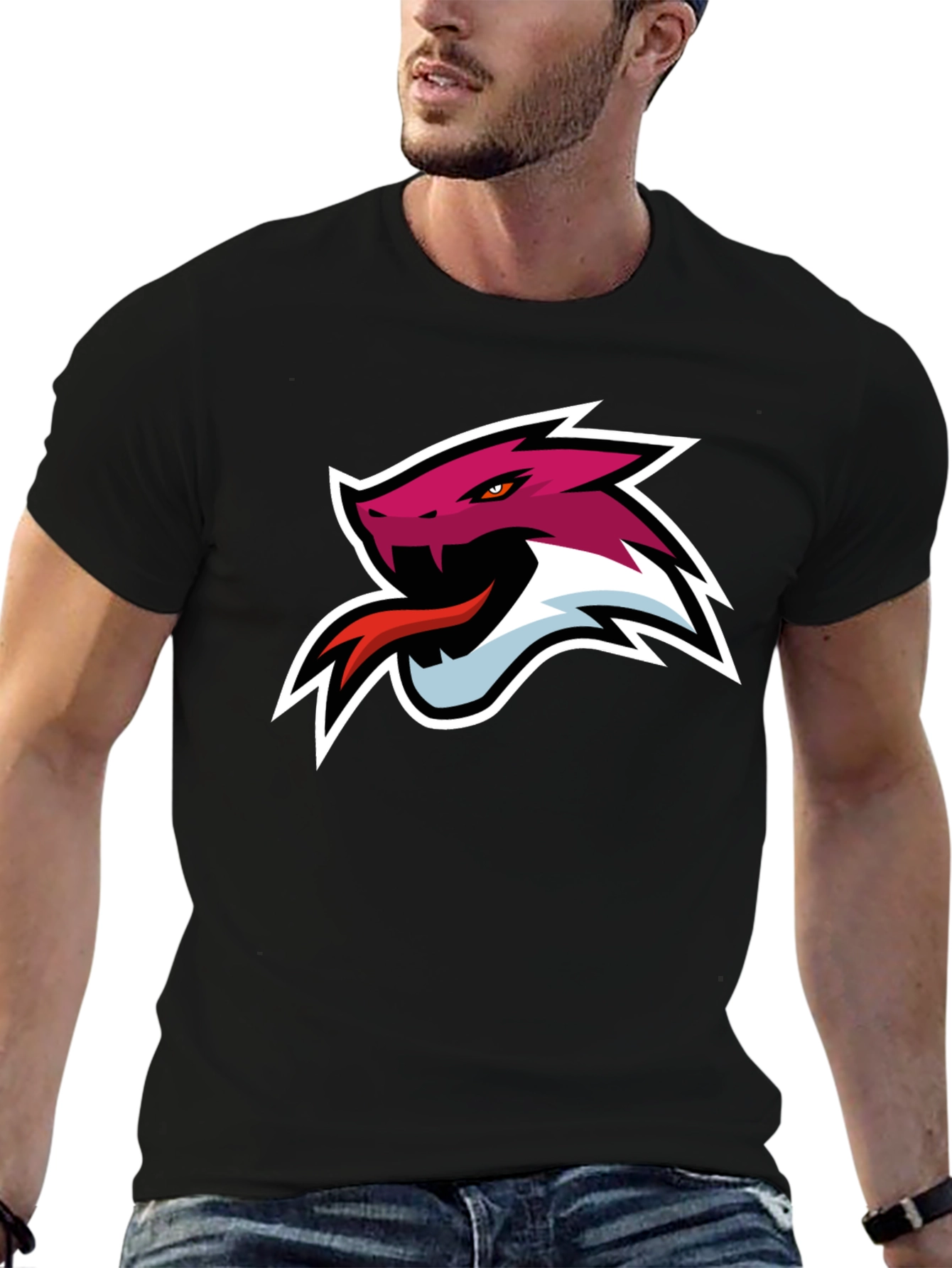 Black T-Shirt with Snake Head Graphic
